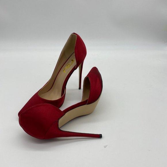 FSJ Red Satin Pointed Toe D'Orsay Stiletto Pumps - Picture 4 of 9